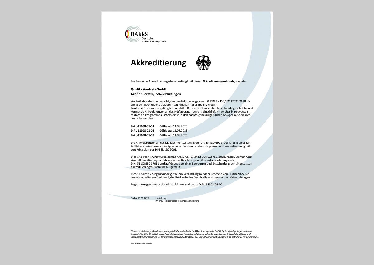 Akkreditierungsurkunde Quality Analysis