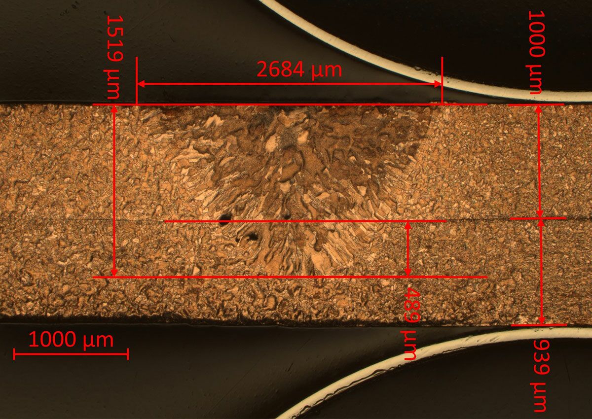Weld and solder seam testing in metallographically prepared sections