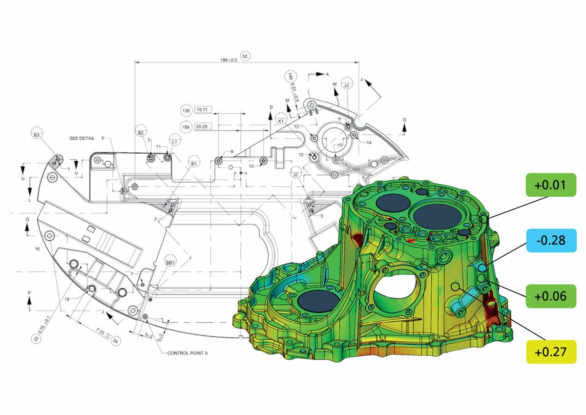 Dimensioned plan with shape and position tolerances