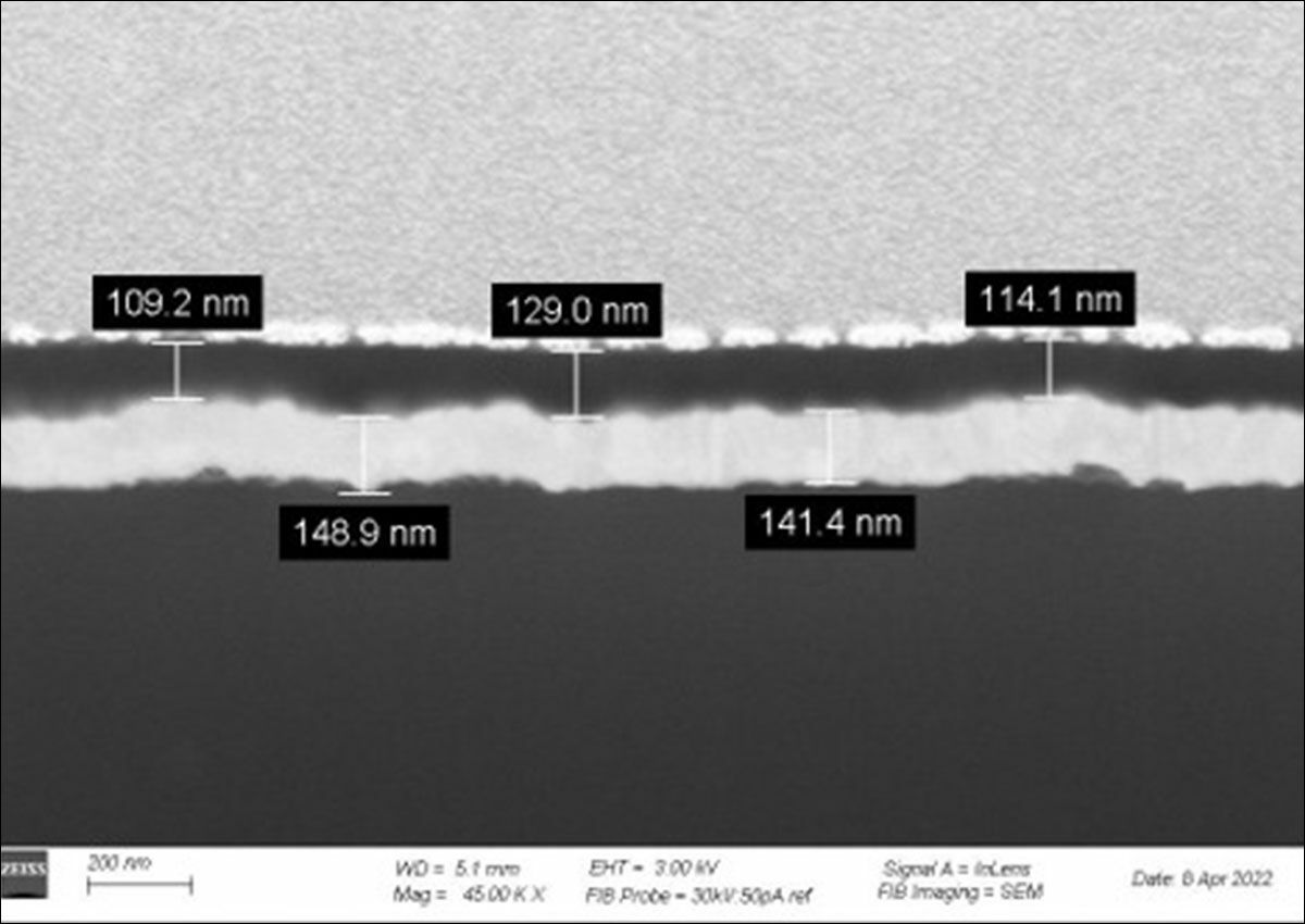 Plastic layer system, sectioned in the FIB-SEM