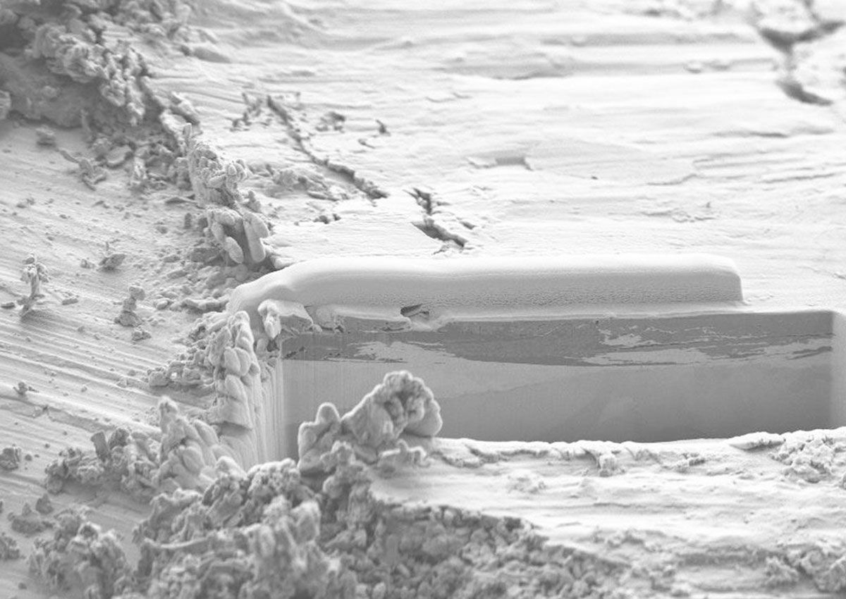 Mikroskopische Querschnittsaufnahme einer Leiterplatte zur Prüfung des Schichtaufbaus